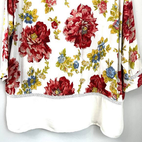 J Jill Floral Print Tunic Top Size Petite PL Pink Lightweight 3/4 Sleeve Boho - Picture 10 of 10